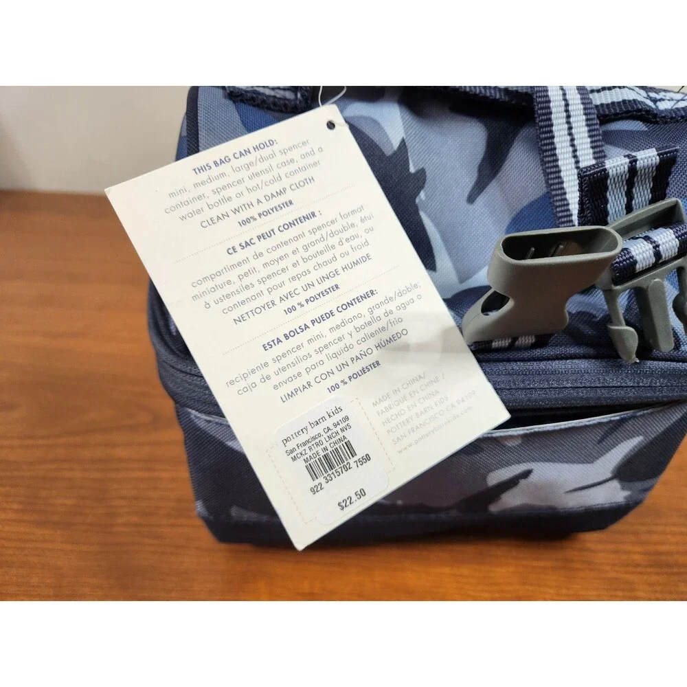 Pottery Barn Kids Mackenzie Retro Lunch Bag Blue Gray Camo NWT
